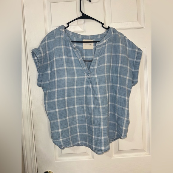 Lucky Brand Blue and White Plaid Short-Sleeve Cotton Top - Picture 4 of 6